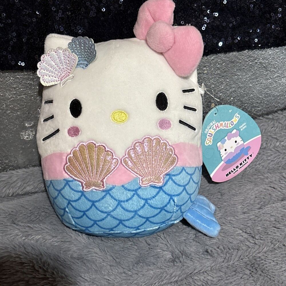 Hello Kitty Squishmallows KELLYTOY Mermaid with shells on head New